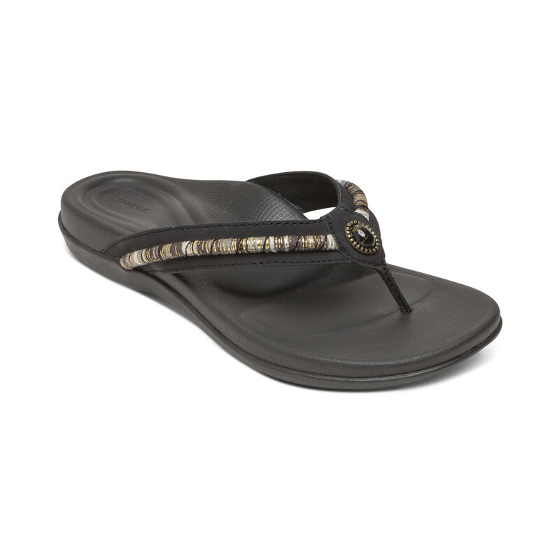 Aetrex Womens Hazel Embellished Thong Sandals Black - SFrNDtKLL